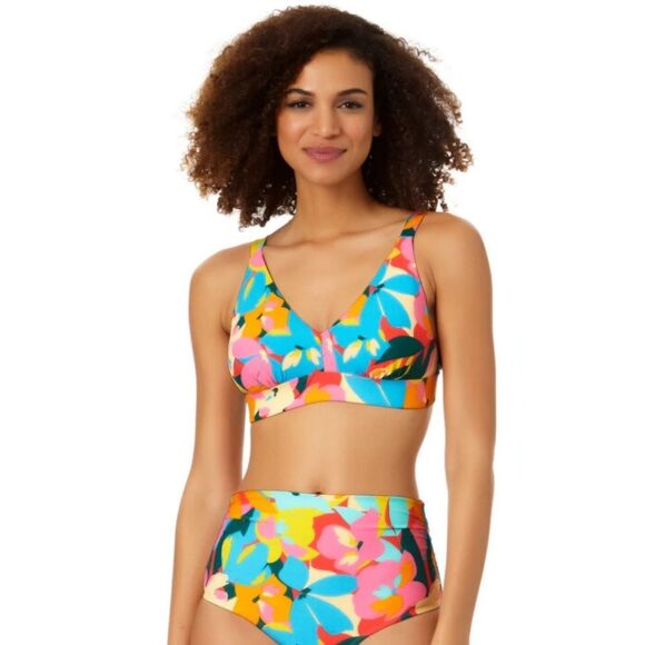 ANNE COLE WOMEN’S EASY TRIANGLE BIKINI SWIM TOP ONLY SIZE D COLOR PLUMERIA NWT - Picture 1 of 5